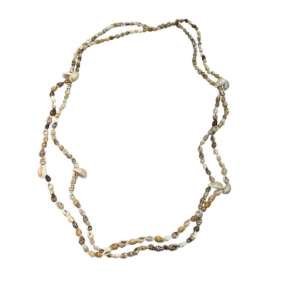 Women's DOUBLE SHELL NECKLACES Beige 35" Long - Picture 4 of 5